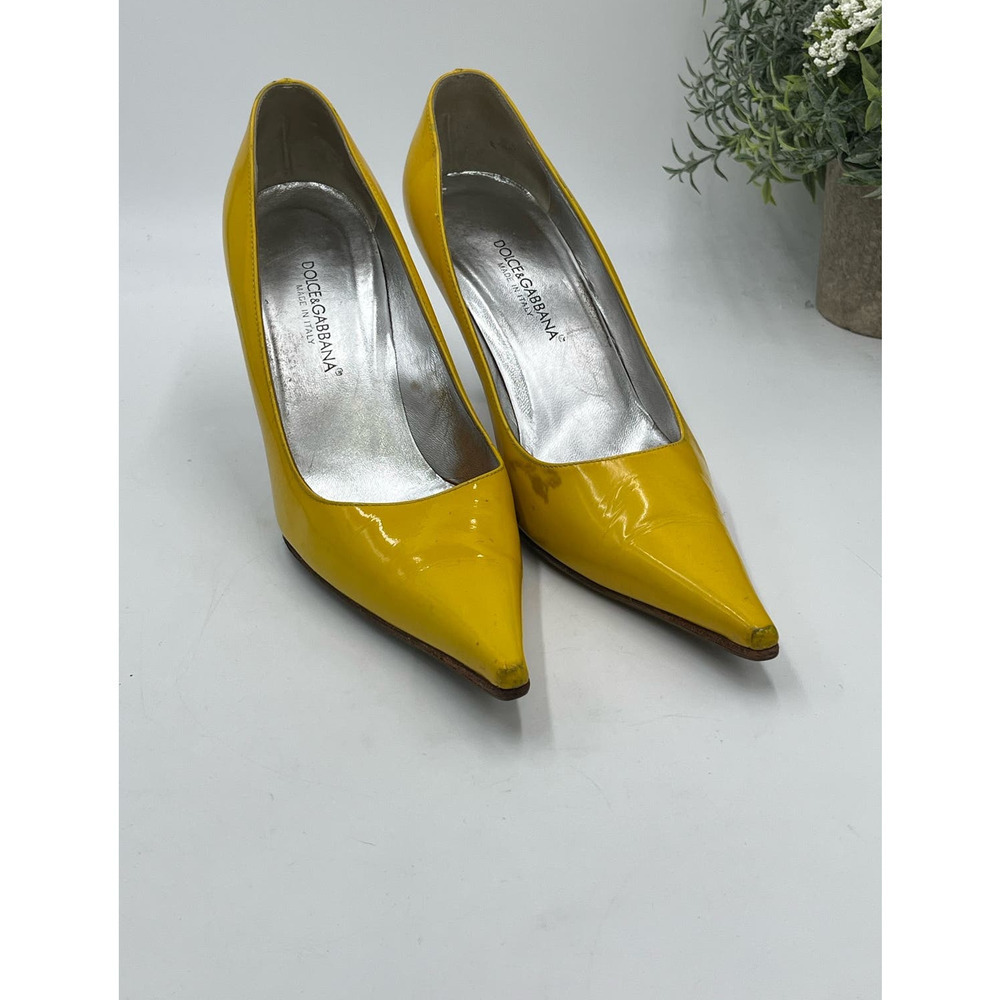 Dolce and Gabbana Vintage Yellow Pointed Toe Wood Heels Shoes sz 36.5/US 6‎